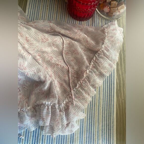 All Saints Romper Womens Sz 2 Pink Floral Rosa V Neck Long Sleeve Ruffle Button - Picture 8 of 12